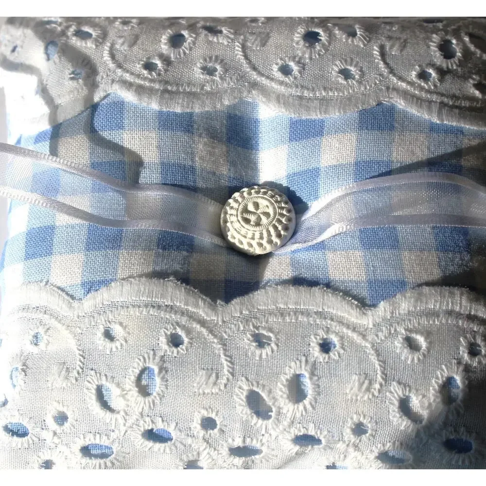Handmade Lace Ring Bearer Pillow: Gingham Wedding Ring Cushion